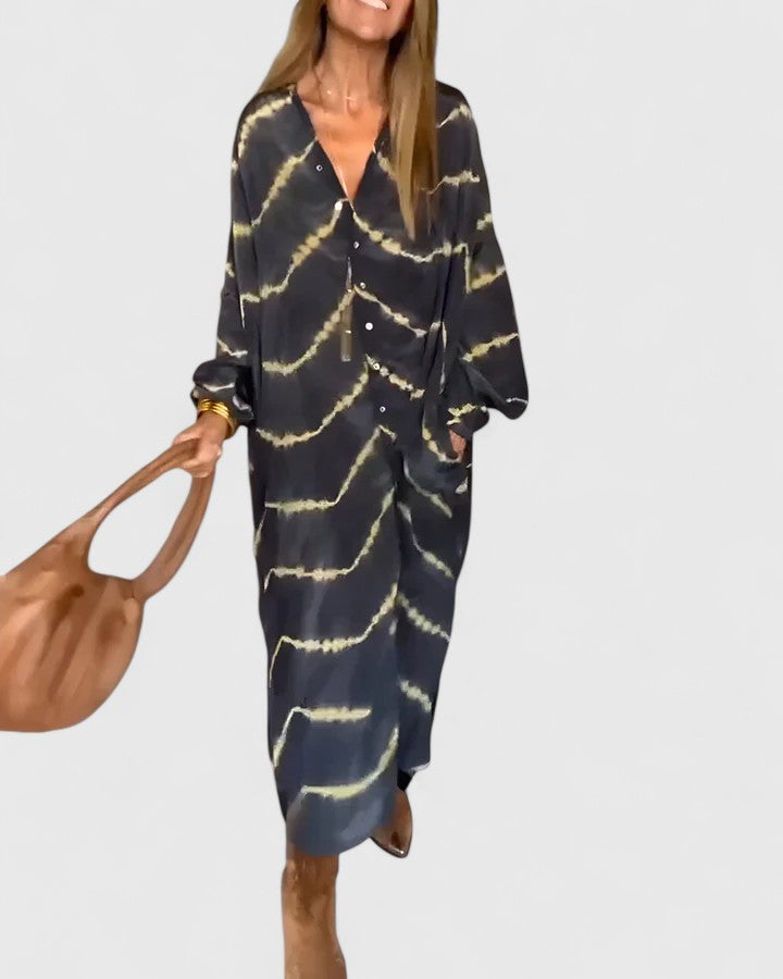 Loti - Elegancka sukienka maxi w boho paski