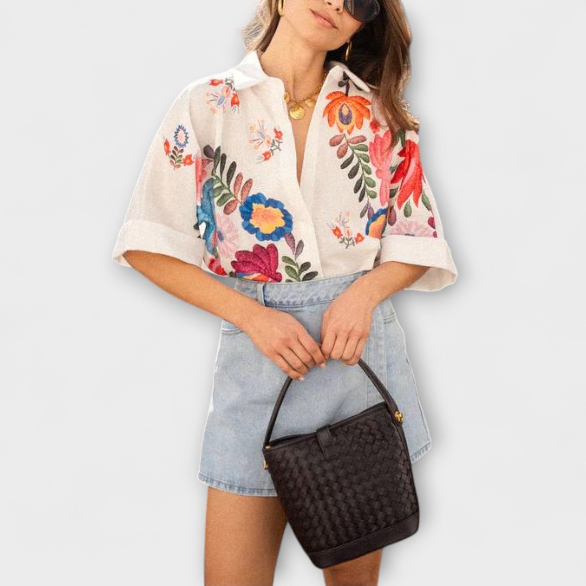 Krótka bluzka boho Carla w kwiatowy wzór