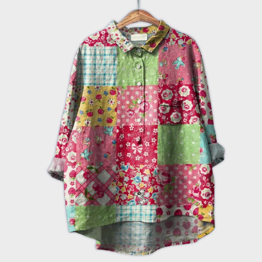 Ręcznie robiona koszula damska z kwiatowym wzorem