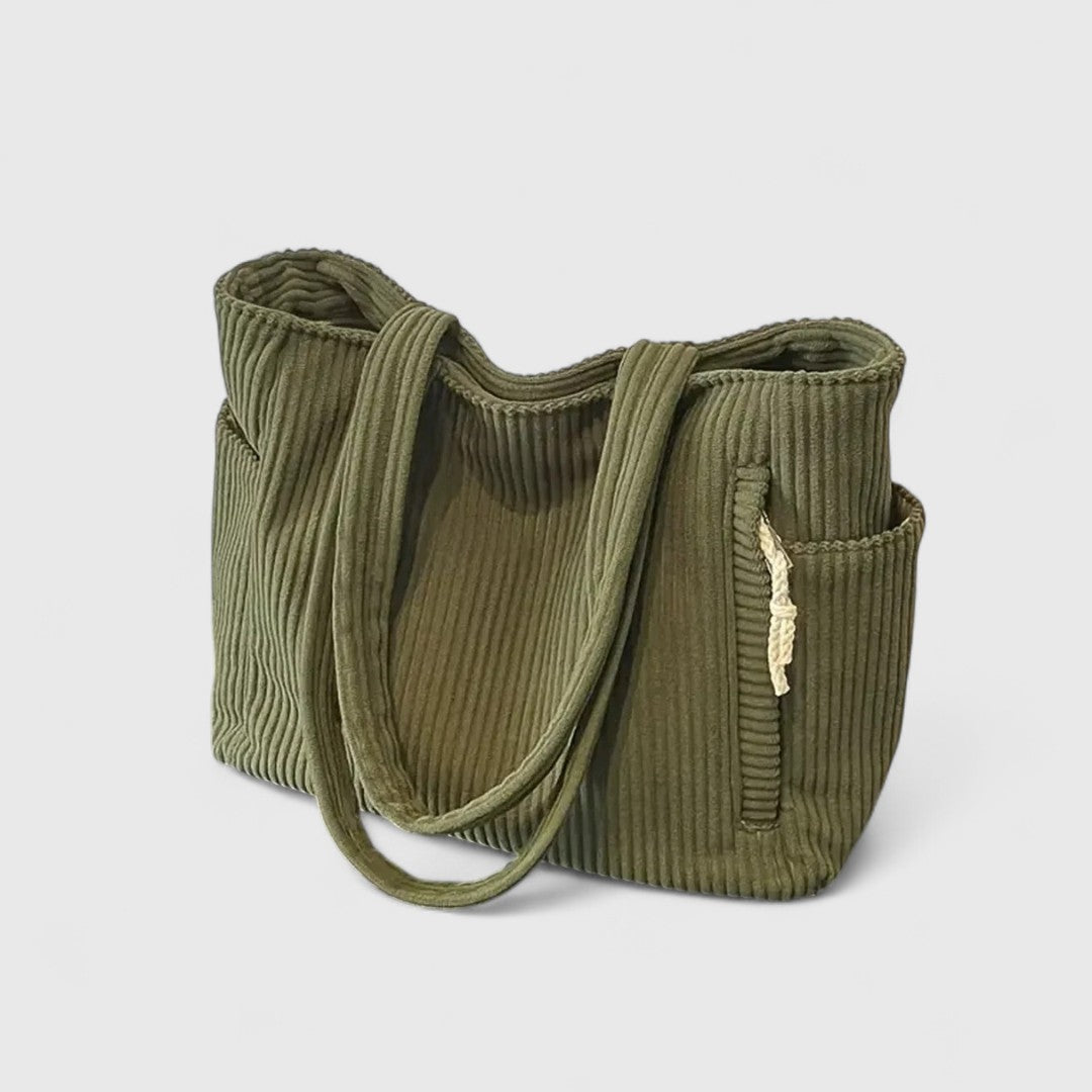 SUE – Torebka z kordurowego materiału z detalem w postaci sznurka