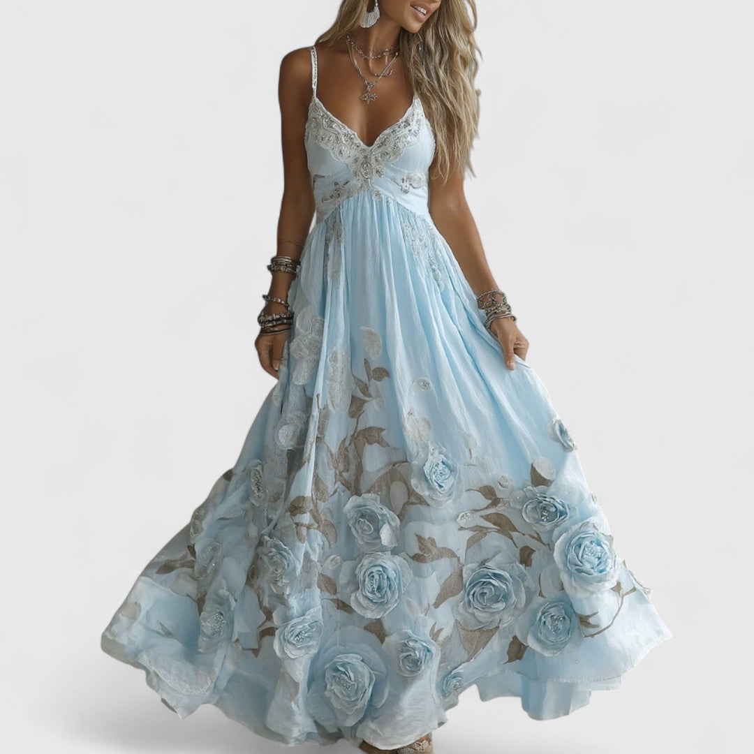 Adelina - długa sukienka wieczorowa z różami i koralikami