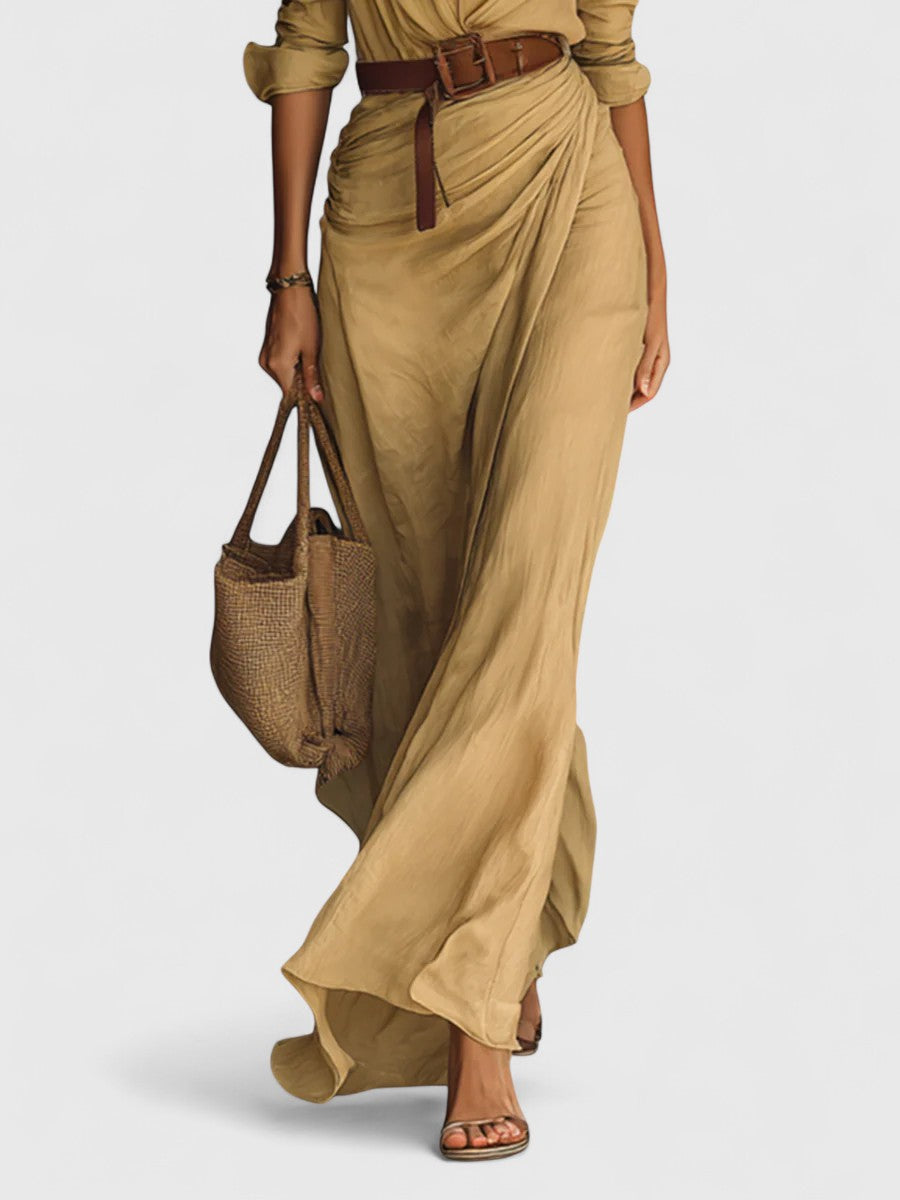 Lindsey - Długa Sukienka Maxi z Wcięciem i Dołączonym Paskiem