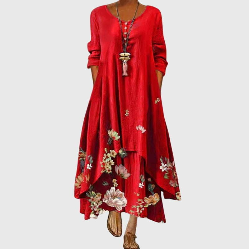 Aleksandra - Sukienka maxi z długimi rękawami dla kobiet na lato