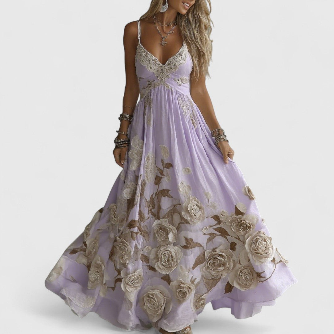 Adelina - długa sukienka wieczorowa z różami i koralikami