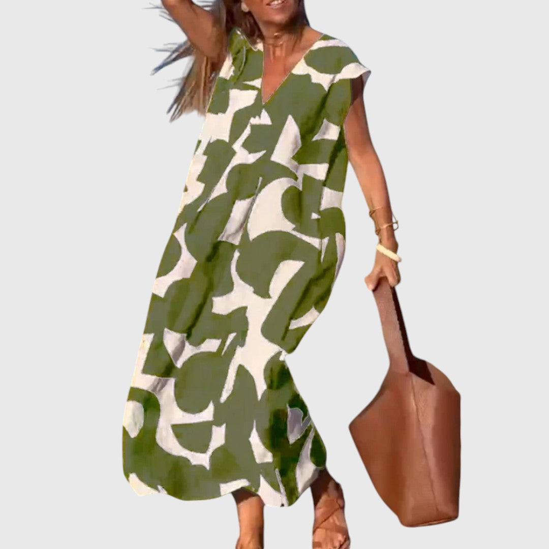 Josi - Luźna sukienka maxi z nadrukiem